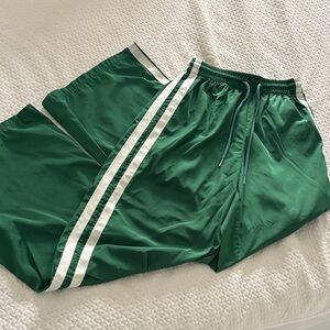 Green Track Pants with White Side Stripes